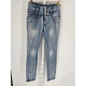 LA Bonita Women Blue Mid Rise Distressed Waist Blended Fiber Jeans Size 11